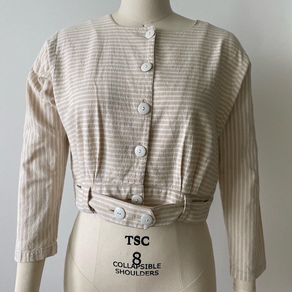 Hiroko Vintage Beige and White Striped Jacket